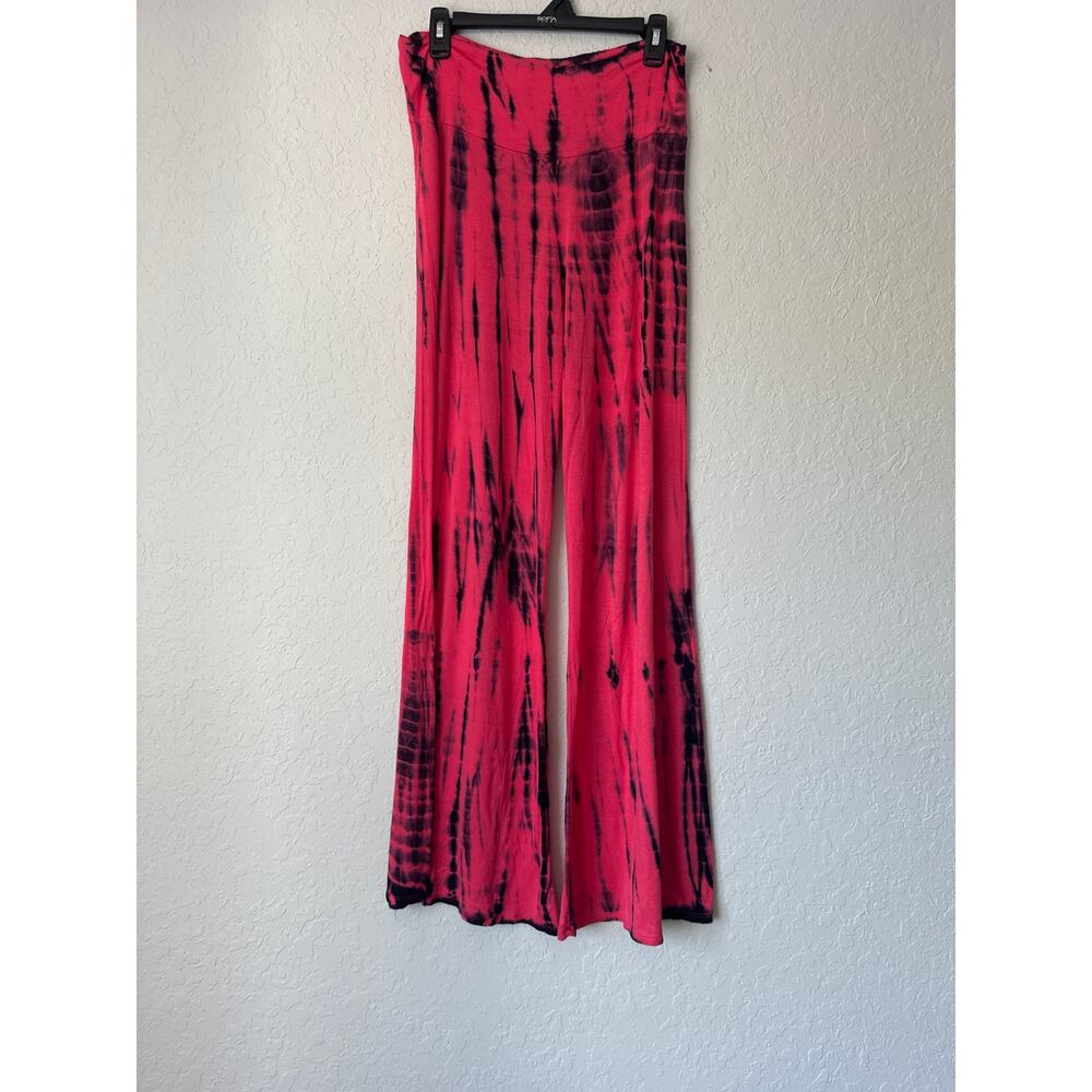 Jesse & J🌿Women’s Wide Leg Pants Size L Pink Black Tie Dye Lounge Boho Stretch